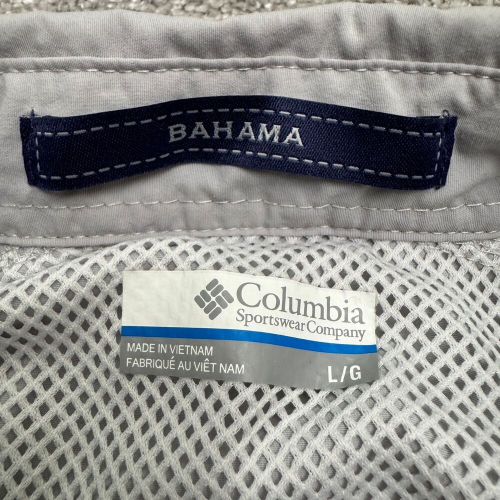 Columbia PFG Bahama Omni Shade Short Sleeve Fishing Shirt Mens L Grey Nylon Top - Picture 8 of 14